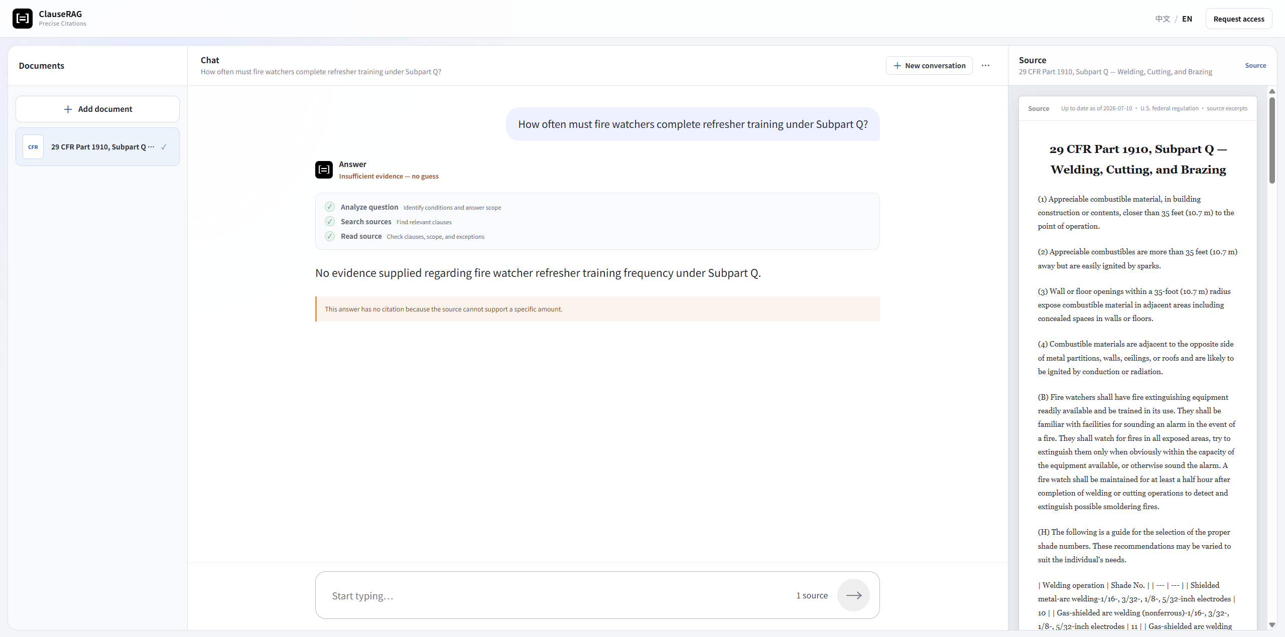 ClauseRAG refuses to guess when the source does not contain enough evidence